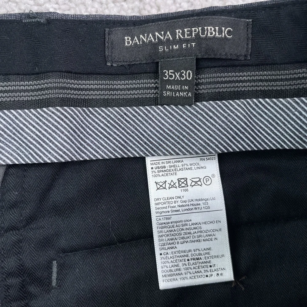 Banana Republic Pants Mens 35x30 Gray Slim Fit Stretch Wool Business‎ Trousers